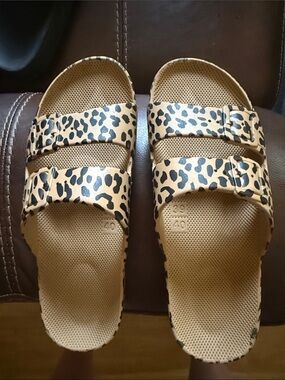 Freedom Moses brand, Leopard Print Double-Strap Slide Sandals - Tan & Black